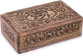 Ajuny Wooden Hand Carved Decorative Jewelry Box Eye of Truth Carvings Vintage Keepsake Storage Organizer Travel Treasure Chest Trinket Holder Case Great Gifts 8x5 Inch