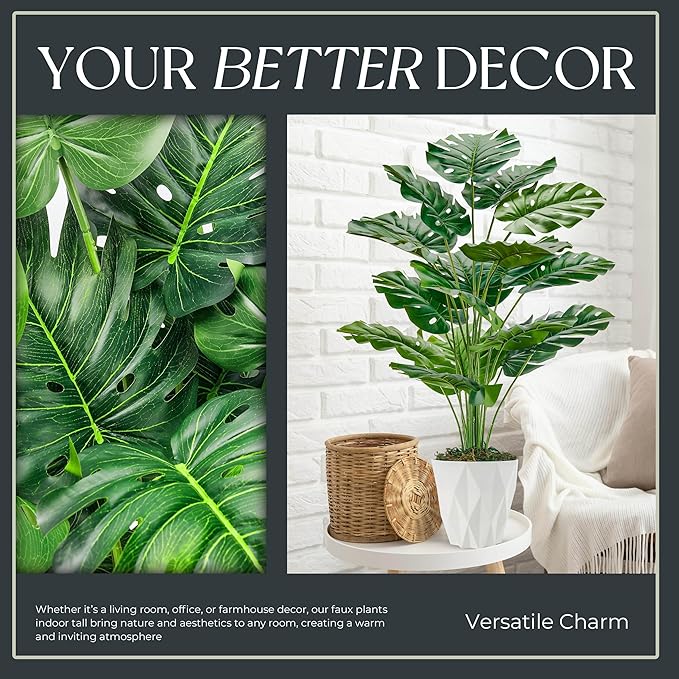 Der Rose 28" Tall Fake Plants Large Artificial Monstera Faux Potted Plants Indoor with White Pot for Home Office Living Room Decor