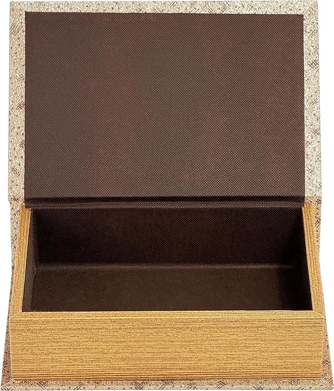 PACOLO Decorative Book Boxes, Faux Wood cover Storage for Hidden Jewelry, Money, and Cash (Gold sequins)