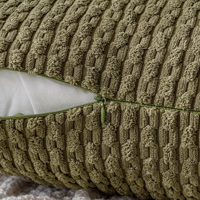 MIULEE Pack of 2 Decorative Throw Pillow Covers 20x20 Inch Soft Boho Striped Textured Corduroy Pillow Covers Modern Farmhouse Home Decor for Couch Bed Sofa Living Room Olive Green