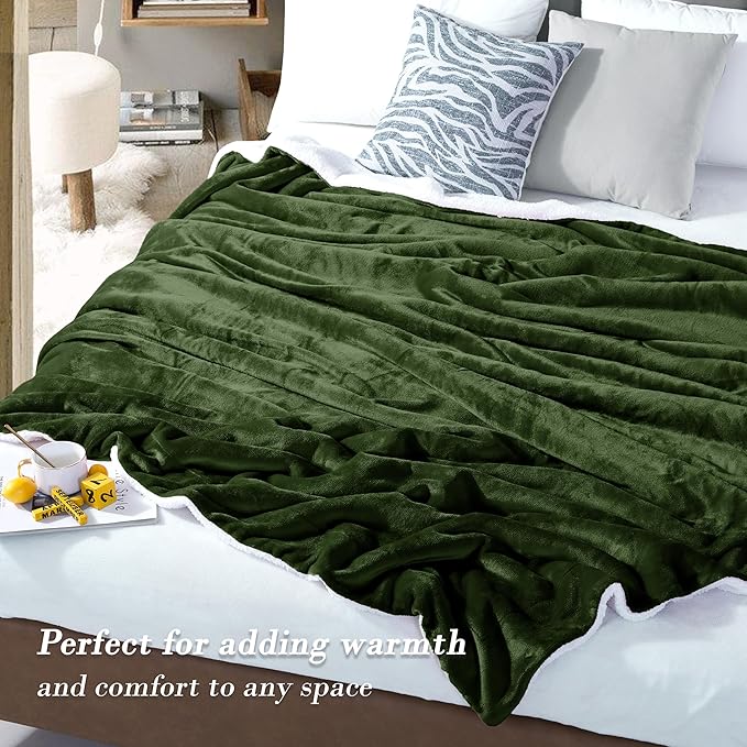 Mocassi Premium Ultra-Soft Flannel Fleece Sherpa Throw Blanket - Warm Cozy Reversible Plush Micromink Blanket for Couch, Bed and Sofa - Fluffy, Christmas Winter Bedding Gift, Twin, Sage