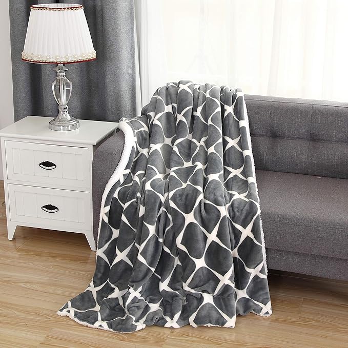 Elegant Comfort Luxury Ultra-Plush Velvet Touch Fleece Throw Soft, Warm, Cozy| Micromink Sherpa-Backing Reversible Blanket for Bed, Sofa and Couch, (50 x 60), Bloomingdale Grey