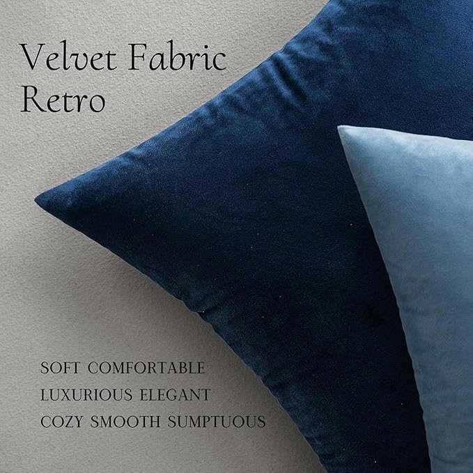 MIULEE 20x20 Inch Velvet Throw Pillow Covers, Pack of 2 - Dark Blue, Super Soft Decorative Square Cushion Cases Modern Luxury Home Decor for Sofa, Couch, Bed, Chair with Invisible Zipper