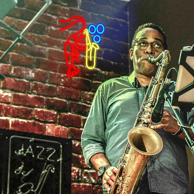 Lobster Saxophone Neon Sign for Wall Decor Jazz Music Neon Light Sign Vintage Jazz Shrimp LED Light Sign for Classroom Office Party Bedroom Man Cave Decor