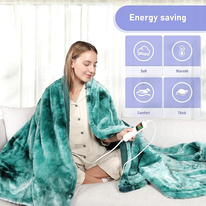 Electric Heated Blanket Full 72''x84''Size Faux Fur Heating Blanket 10 Heating Settings, 1-8h Timer & Overheat Protection, Machine Washable, Soft Flannel and Sherpa Full Body Warmth