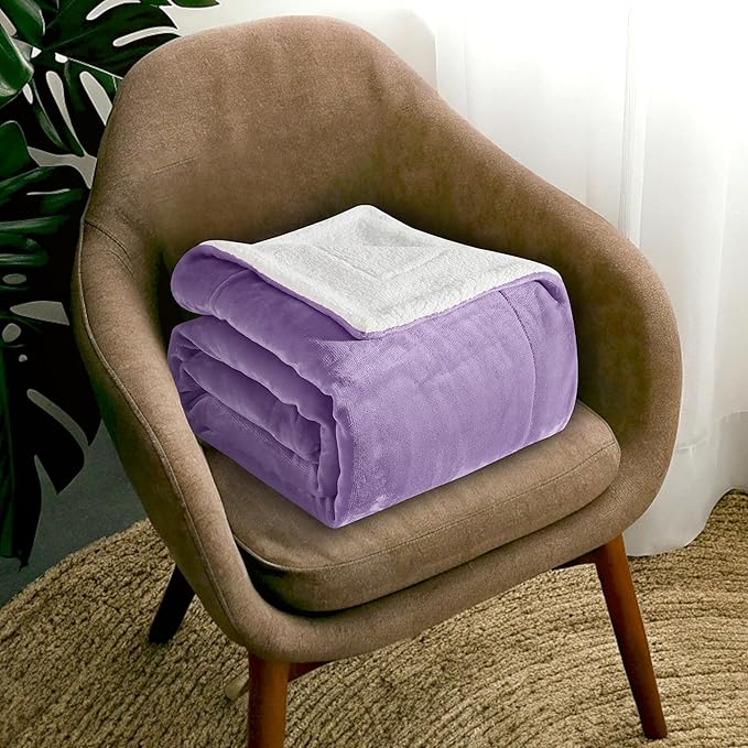 Mocassi Premium Ultra-Soft Flannel Fleece Sherpa Throw Blanket - Warm Cozy Reversible Plush Micromink Blanket for Couch, Bed and Sofa - Fluffy, Christmas Winter Bedding Gift, King, Lavender