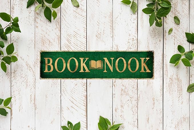 Book Nook Metal Sign 4x16in Boho Reading Plaque for Library Classroom Study Room Wall Decor