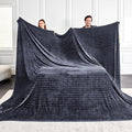 Extra Large 120x138 Inch Giant Soft Cozy Fleece Blanket, Huge Oversized Seamless King 3D Jacquard Decorative California King Blanket for Bed, Couch, Travel - Striped Dark Grey