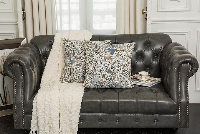 Mika Home Pack of 2 Throw Pillow Covers Decorative Pillow Shells for Sofa Couch, Paisley Pattern, 22x22 Inches,Blue Brown Cream Multicolor