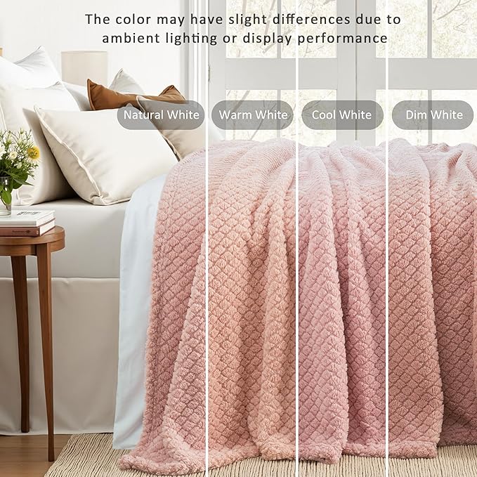 Exclusivo Mezcla Twin Size Fleece Blanket for Bed, Extra Soft Warm Decorative Fuzzy Blanket for Women, Lightweight Cozy Bedding Blankets, 60x80 Inches, Pink