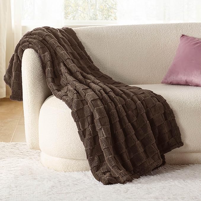 Bedsure GentleSoft Fall Throw Blanket for Couch Brown - Checkered Fleece Blankets Gifts for Women Men Girls, Cute Soft Cozy Throw for Bedroom Home Decor Gifts, 50x60 Inches