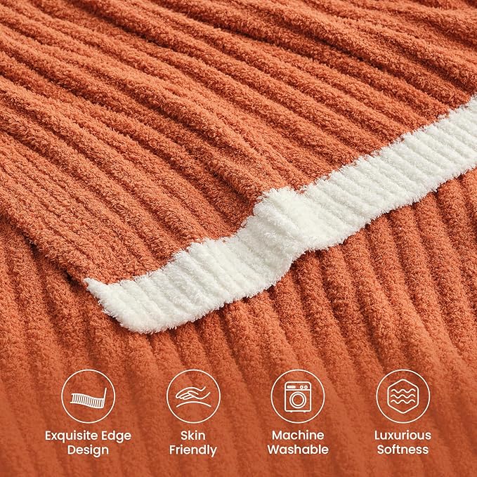 Snuggle Sac Fluffy Fall Bedding Blanket Twin Size, Soft Luxurious Knit Throws, Fuzzy Microfiber Blankets for Couch, Sofa, Bed, Burnt Orange, 60x80 inches