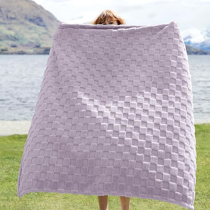 Bedsure GentleSoft Lavender Purple Throw Blanket for Couch Bed, Checkered Fleece Soft Cozy, Cute Throw for Bedroom Home Decor Gifts for Women Men Girls,Lavender Fog, 50x60 Inches