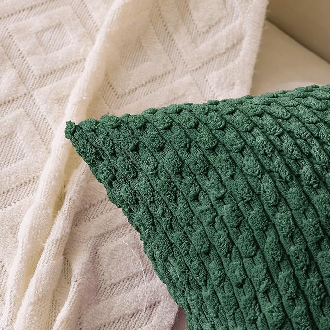 Set of 4 Dark Green Decorative Throw Pillow Covers 24x24 Inch Corduroy Pillow Covers for Bed Couch Sofa Living Room Soft Square Cushion Cases