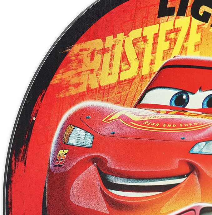 Disney Pixar Cars Lightning McQueen Round Metal Wall Decor - Fun Cars Sign for Bedroom or Play Room