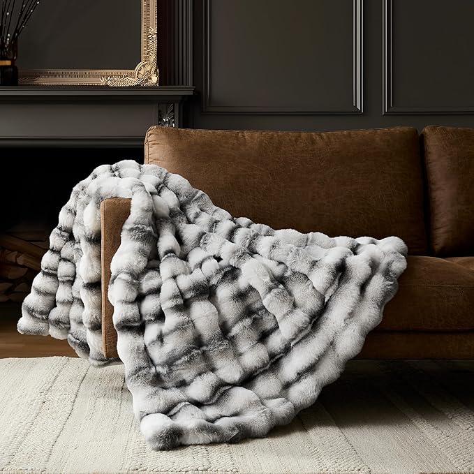 WDCOZY Marble Pattern Bubble Throw Blanket, Luxury Faux Rabbit Fur Mink Plush Throw for Couch, Sofa and Bed, Soft Fluffy Fuzzy Cozy Blanket for Women, Thick and Warm, 50x60 inches, 950 GSM