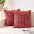 Aegero Pack of 2 Corduroy Decorative Throw Pillow Covers 20x20 InchSoft Boho Striped Pillow Covers Modern Farmhouse Home Decor for Sofa Living Room Couch Bed（Cranberry Red）