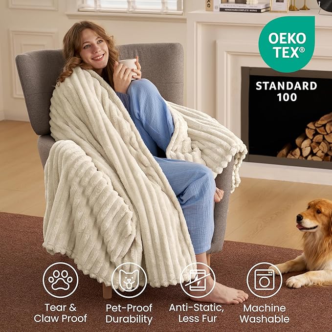 Joiedomi Beige Throw Blanket for Couch, Soft & Warm Beige Fleece Blankets Gifts for Women Mom, Cozy Cute Soft Throw 50x60 Inches
