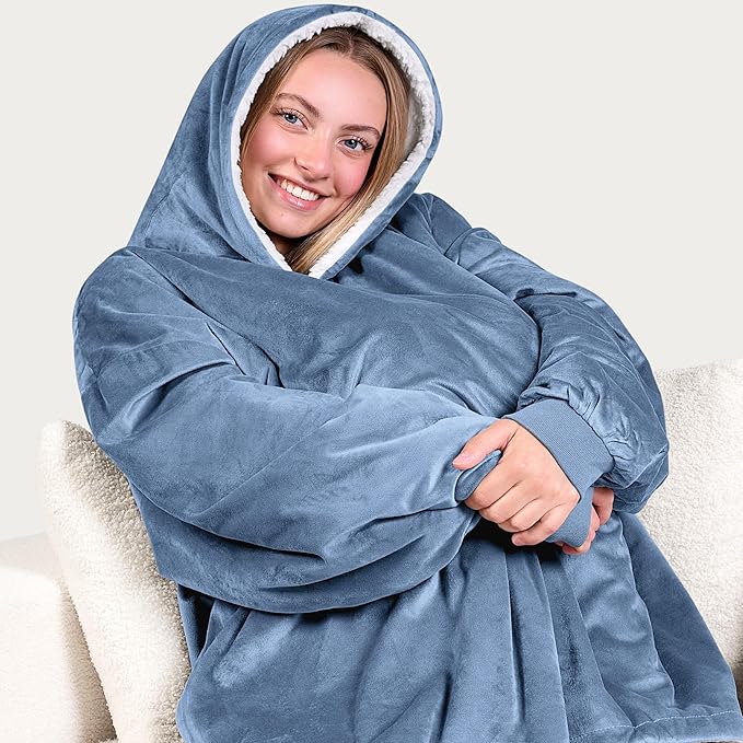Bare Home Wearable Blanket Hoodie - Soft Plush Sherpa - Warm and Cozy - Oversized Wearable Blanket - Adult & Kid Sizes