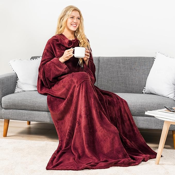 PAVILIA Blanket with Sleeves for Adult Women Men, Soft Warm Wearable Blanket Fleece Wrap Throw, Robe Blanket Gift