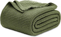 Bedsure Gentlesoft 100% Cotton Blanket King Size for Bed - Breathable and Soft for Spring Summer, Thick Cozy Waffle Weave Blanket Gifts for Women, Olive Green, 104x90 inches