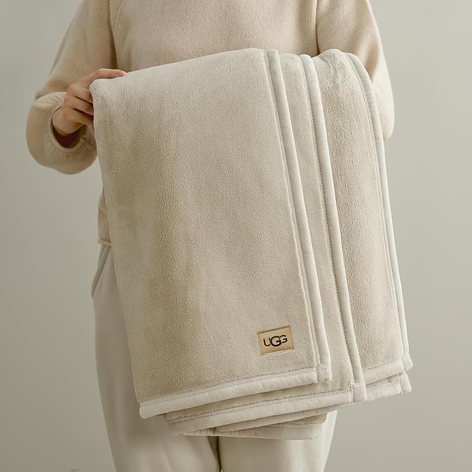 UGG Coco Plush Fleece Throw Blanket – Soft & Cozy Blanket for Couch, Bed & Sofa, Perfect for Home Decor, House Warming Gifts or Luxurious Birthday Gifts for Women, 50" x 70", Ivory Shoreline