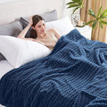 Soft Cozy Fuzzy Fleece Twin Blanket, Waffle Navy Blue, 60x80 Inches – Lightweight, Fluffy, and Warm 3D Jacquard All-Season Blanket for Couch, Bed, Sofa, Home Decor, Camping, and Travel