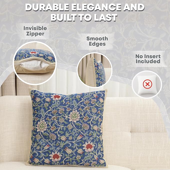 Charlotte Home Furnishings Throw Pillow Covers 16x16 in Royal Blue Decorative Couch Pillow Covers Boho Decor European Tapestry Cushion Cases Living Room Cozy Home Decor Jacquard Woven Soft Cotton