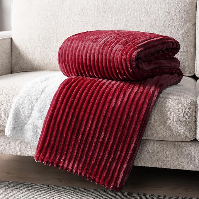 PAVILIA Wine Red Burgundy Sherpa Fleece Throw Blanket for Couch Twin, Soft Plush Fuzzy Blankets, Fluffy Flannel Sherpa Blanket for Bed, Warm 3D Ribbed Winter Blanket Gift, 60x80 inches