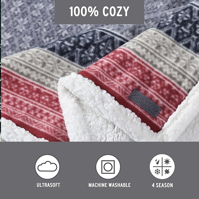 Eddie Bauer - Throw Blanket, Brushed Fleece & Plush Sherpa Bedding, Throw Blanket for Couch & Bed (Fair Isle Dark Steel, 50" x 70")