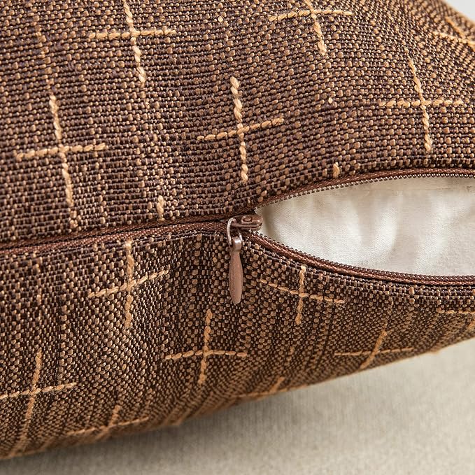 MIULEE Pack of 2 Decorative Vintage Burlap Linen Brown Throw Pillow Covers Modern Farmhouse Pillowcases Rustic Woven Textured Cushion Cover for Sofa Couch Bed 18x18 Inch Dark Coffee