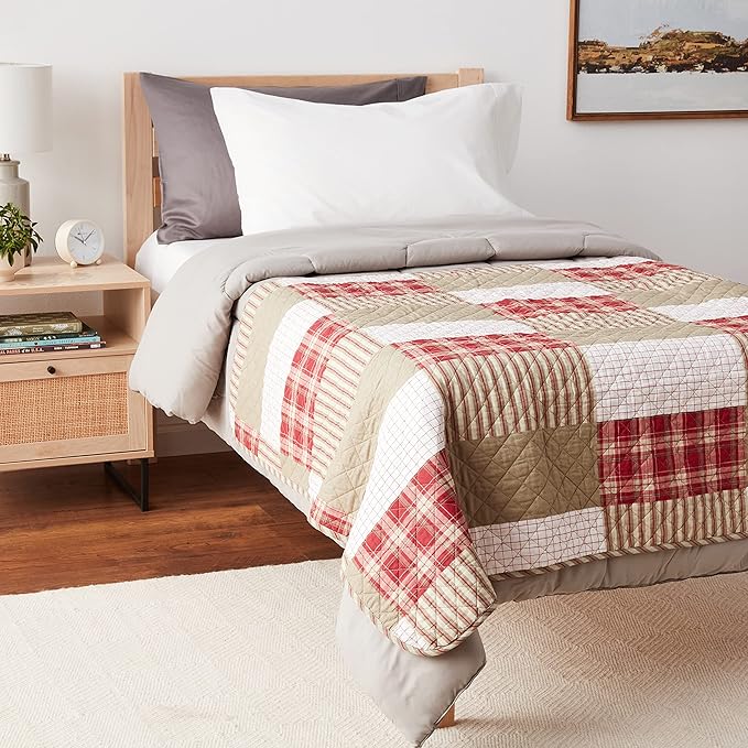 Eddie Bauer - Throw Blanket, 100% Soft Cotton Percale Plaid Bedding, Throw Blanket for Couch or Bed (Camano Island Red, 50" x 60")