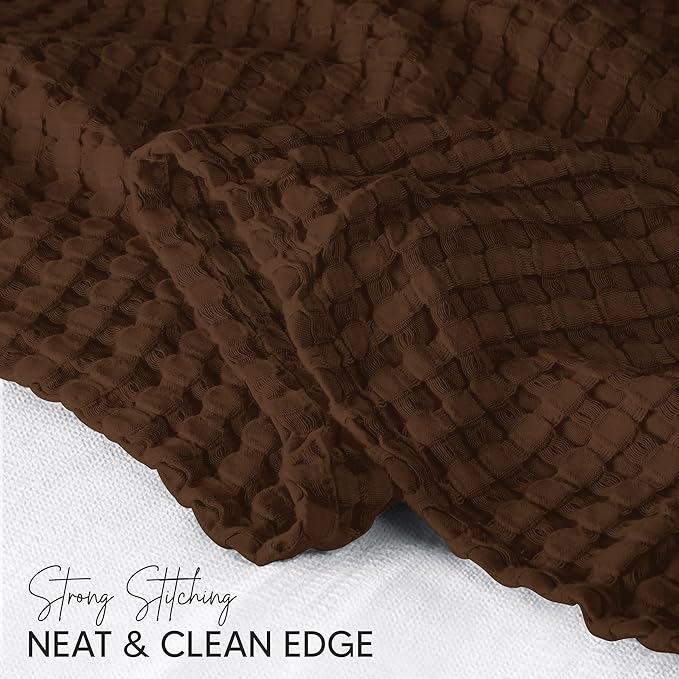 Utopia Bedding Brown 100% Cotton Waffle Blanket 300 GSM [Queen - 90x90 Inch] Soft Lightweight Breathable Bed Blanket for All Season