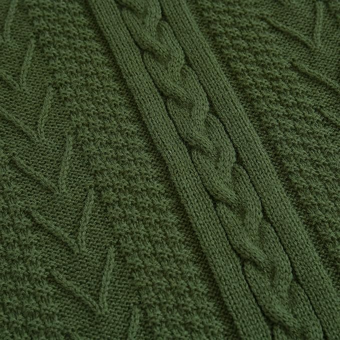 Longhui bedding Olive Green Acrylic Cable Knit Sherpa Throw Blanket - Thick, Soft, Big, Cozy Knitted Fleece Blankets for Couch, Sofa, Bed - Large 60 x 80 Inches Coverlet All Season