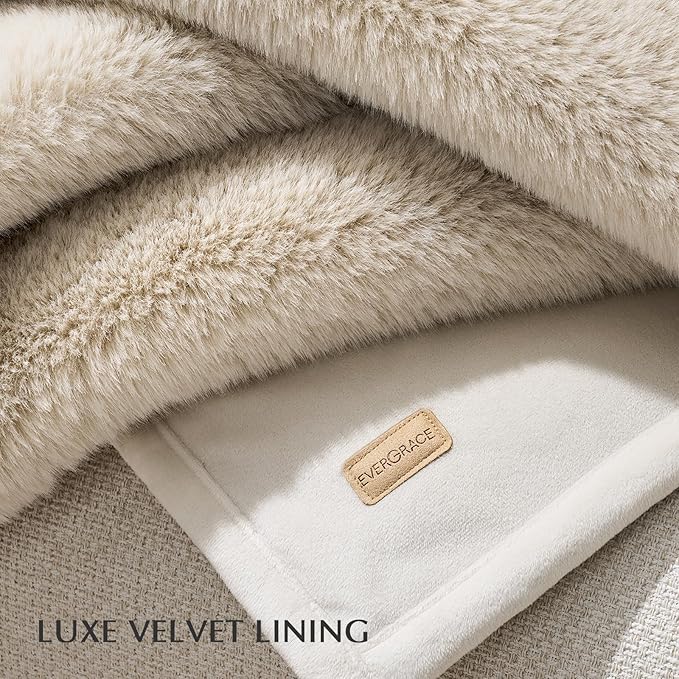 EVERGRACEHOME Luxury Soft Faux Chinchilla Fur Throw Blanket for Couch, Warm Thick Heavy Winter Throw Blanket 1220GSM for Bed, Fluffy Cozy Mink Blanket with Reversible Velvet, Birch Mink, 50"x60"