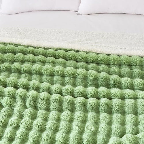 60x80 Inches Ultra-Soft Fuzzy Faux Fur Plush Twin Size Blanket - Thick, Warm Sherpa for Couch, Sofa, Bedroom, Camping - Decorative Blanket for Cozy Warmth, Bubble Light Green