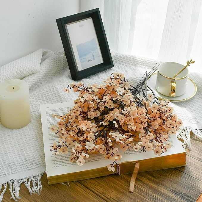 Mandy's Champagne Artificial Baby’s Breath Flowers 6 Bundles Silk Gypsophila, 18.5 Inch European Style Modern Home Decor Centerpiece, Neutral Wedding Flower Arrangements