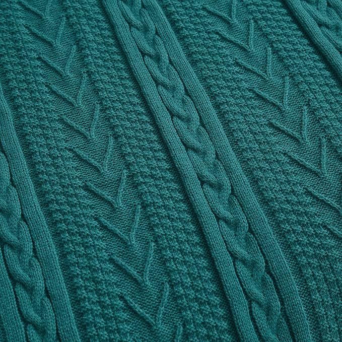 Longhui bedding Lake Blue Acrylic Cable Knit Sherpa Throw Blanket - Thick, Soft, Big, Cozy Lake Blue Knitted Fleece Blankets for Couch, Sofa, Bed - 50 x 63 Inches