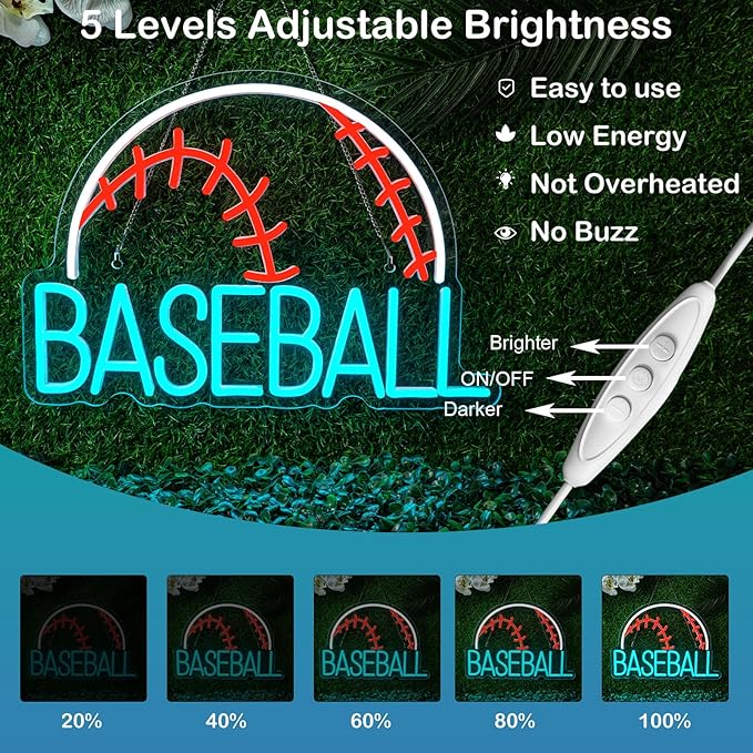 Baseball Neon Sign LED Sports Light USB Powered Used Blue Sign Up Gym Room Baseball Light for Wall Art Decor Neon Gifts for Teens in Christmas Party