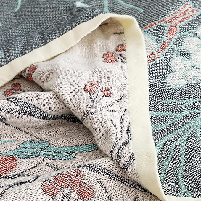 Scientific Sleep Magpie on Hawthorn Tree 100% Cotton Muslin Blanket Throw Cover for Bed Couch Sofa Cozy Soft Reversible Bedding Blanket Bedspread Coverlet Full Queen 80 in x 90 in