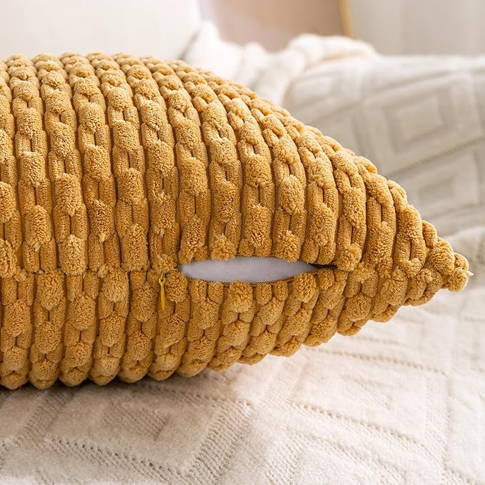 Set of 4 Mustard Yellow Decorative Throw Pillow Covers 24x24 Inch Corduroy Pillow Covers for Bed Couch Sofa Living Room Soft Square Cushion Cases
