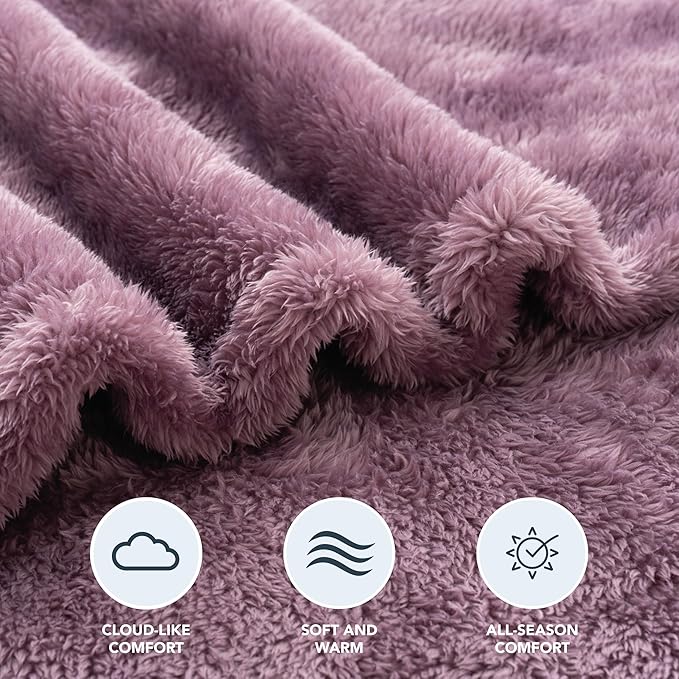 Berkshire Blanket Classic Extra-Fluffy™ Plush Throw Blanket, Soft Fuzzy Fluffy Long Hair Throw Blanket for Couch Sofa Bed, Plum Smoke, 50x60 Inches