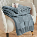 CozeCube Check Knit Throw Blanket, Dusty Blue Checkered Throw for Couch, Decorative Christmas Soft Cozy Warm Knitted Blanket for Bed Sofa Living Room, 50"X60"
