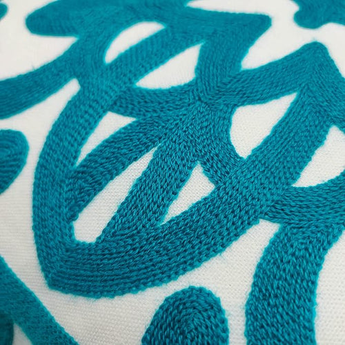 Alysheer Embroidered Decorative Throw Pillow Covers 18"x18" Set of 2 Pieces, Boho Classic Mandala Knit Pattern, Durable 100% Cotton Canvas Cushion Cases for Sofa Couch Living Room Gifts (Teal Blue)