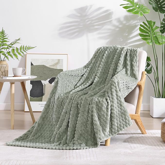 Monbix Light Sage Green Fleece Throw Blanket for Couch- Room Decor Soft Cozy Blankets for Women, Lightweight Fuzzy Fleece Flannel Bed Blanket Suitable for All Seasons(60"×80",Light Sage Green)