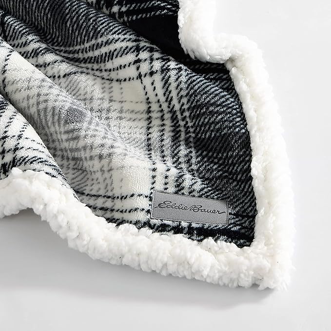 Eddie Bauer - King Size Blanket, Ultra-Soft Plush Bed Blanket with Faux Shearling Reverse, Throw Blanket for Couch & Bed (Vail Plaid Grey)