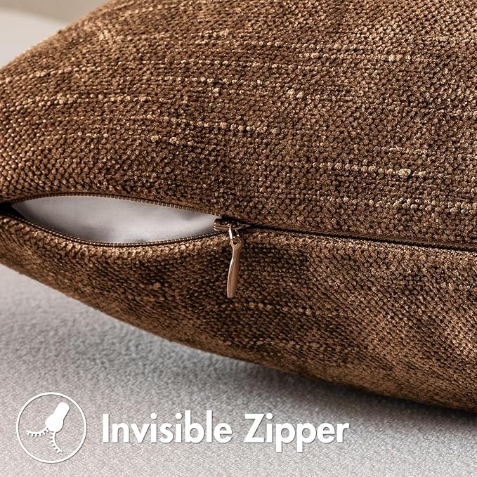 MIULEE Pack of 2 Decorative Throw Pillow Covers Soft Chenille Throw Pillows Solid Neutral Farmhouse Textured Cushion Covers for Couch Sofa Bedroom Living Room 24x24 Inch,Honey Brown