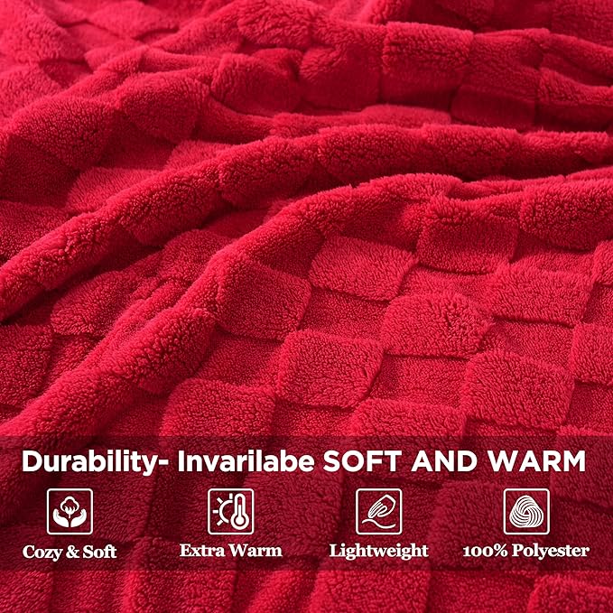 Zyrah Super Soft Throws for Couch Fleece Throw Blanket Lightweight Decorative Fuzzy Cozy Blankets for Sofa Chair Bed (B-Red, Twin(60"x80"))