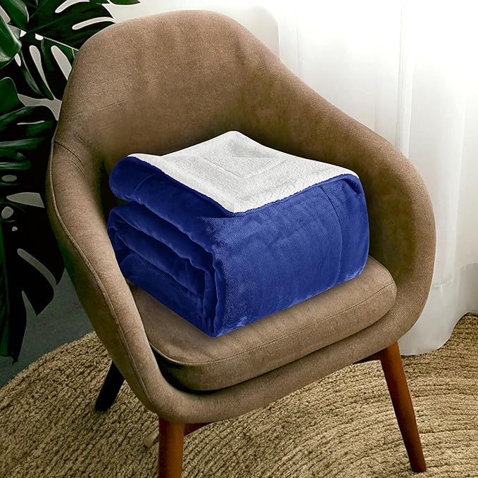 Mocassi Premium Ultra-Soft Flannel Fleece Sherpa Throw Blanket - Warm Cozy Reversible Plush Micromink Blanket for Couch, Bed and Sofa - Fluffy, Christmas Winter Bedding Gift, King, Royal Blue