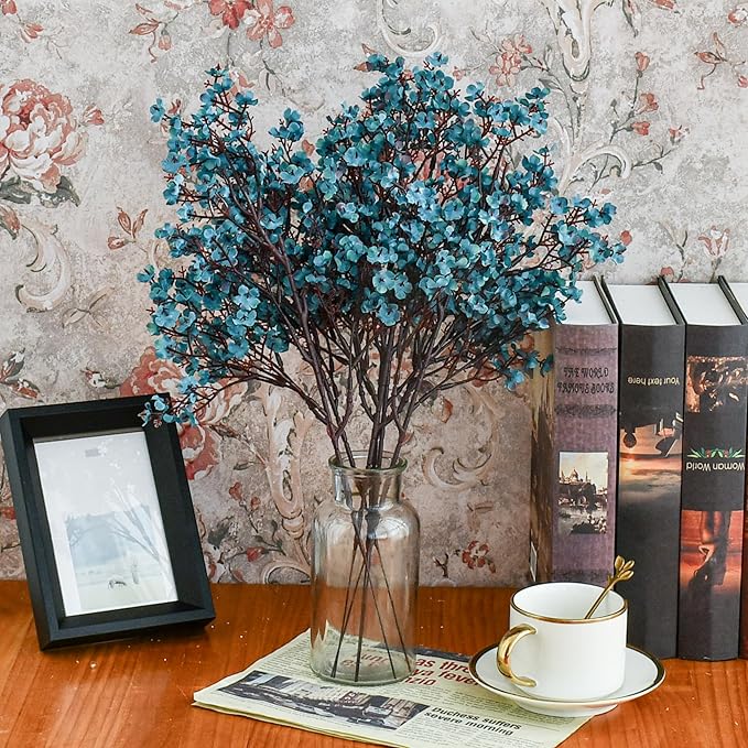 Mandy's Teal Artificial Baby’s Breath Flowers 15 Bundles Silk Gypsophila, 18.5 Inch European Style Modern Home Decor Centerpiece, Neutral Wedding Flower Arrangements
